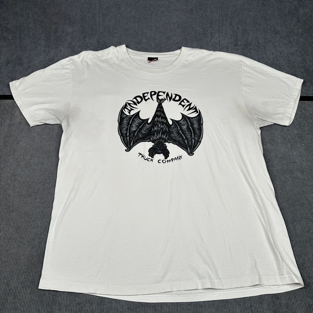 Y2K Independent Truck Company Bat Graphic T-Shirt White Skateboarding Sz XL